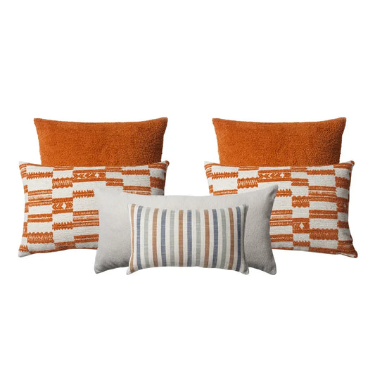 Surya & Cozy & Capri I Set Of 6 I Orange Neutral Linen Blend Throw Pillow Covers