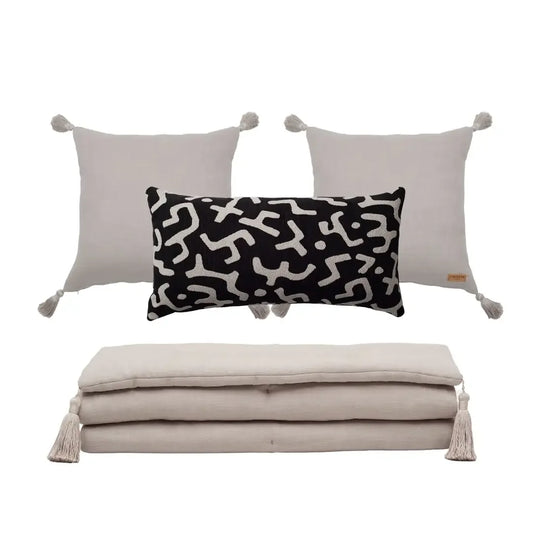 Loom Bed Runner & Pillow Covers | Set of 4 | Taupe Black Nandos Bedset