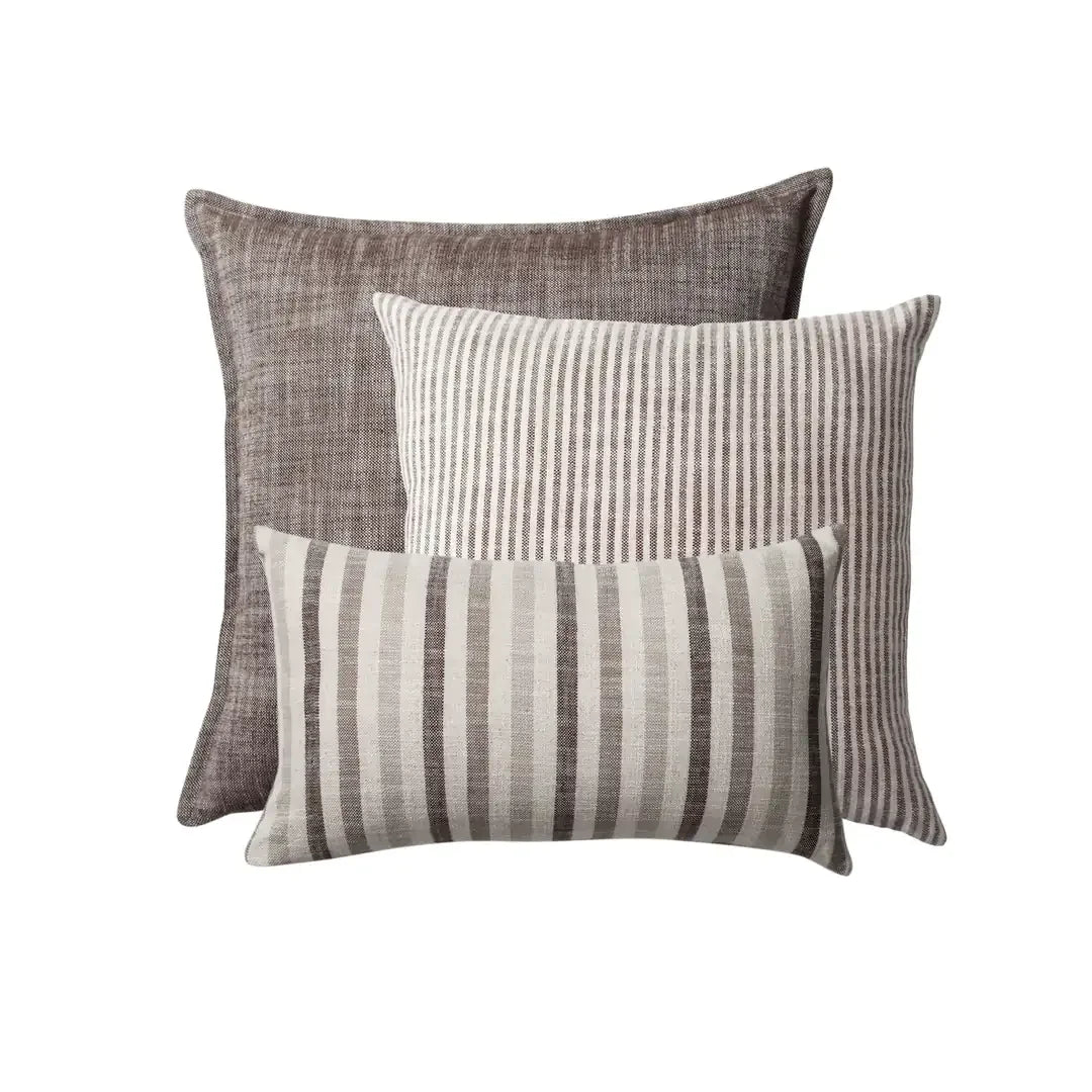 Stripe On Stripe | Set of 3 | Brown Neutral Linen Blend Throw Pillow Covers