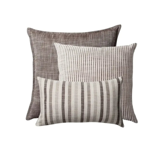 Stripe On Stripe | Set of 3 | Brown Neutral Linen Blend Throw Pillow Covers