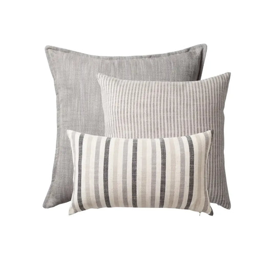 Stripe On Stripe | Set of 3 | Black and White Neutral Linen Blend Throw Pillow Covers