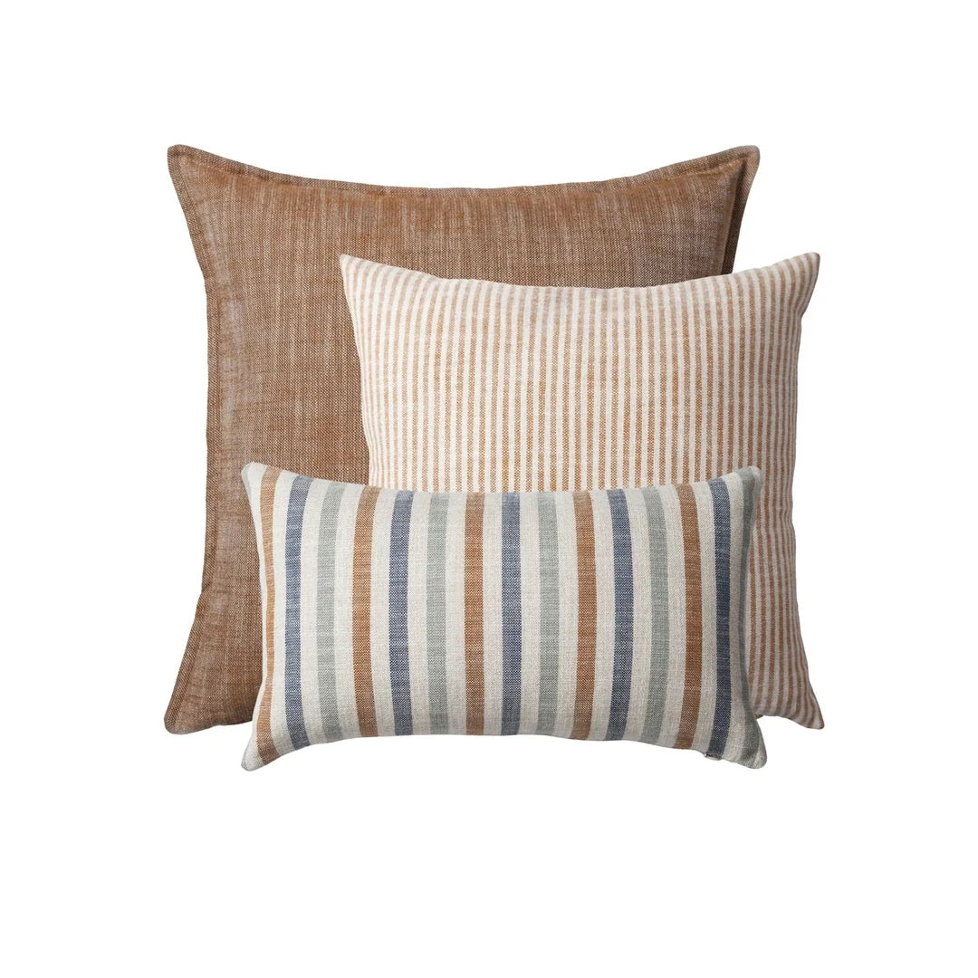 Stripe On Stripe | Set of 3 | Mustard Yellow Neutral Linen Blend Throw Pillow Covers