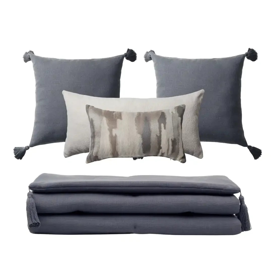 Loom Bed Runner & Pillow Covers | Set of 5 | Dark Gray Pastel Bedset