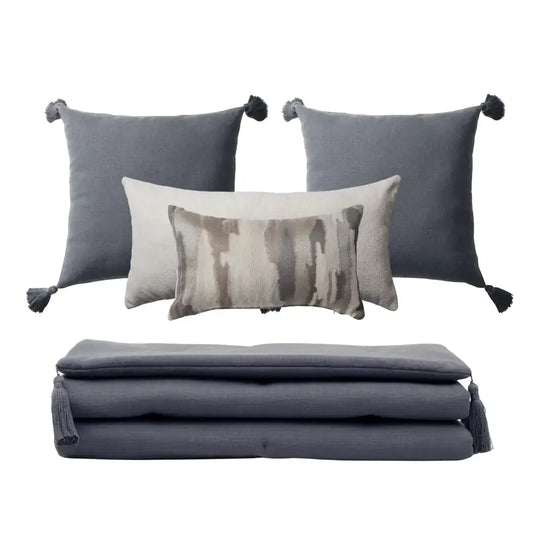 Loom Bed Runner & Pillow Covers | Set of 5 | Dark Gray Pastel Bedset