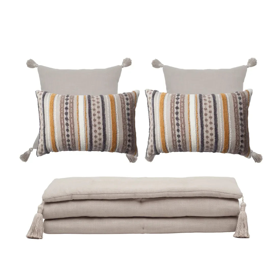 Loom Bed Runner & Pillow Covers | Set of 5 | Taupe Mustard Nomad Bedset