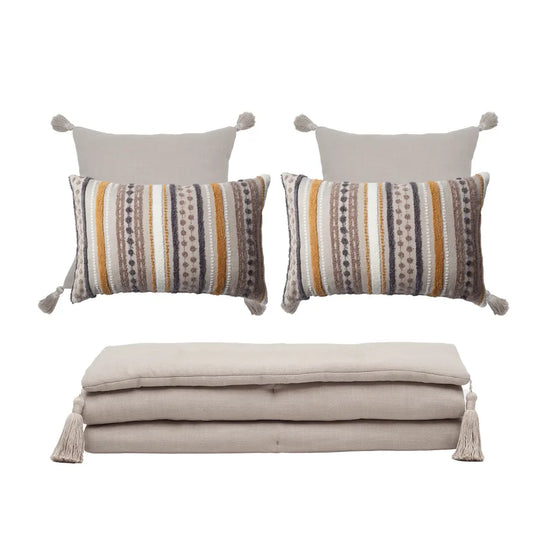 Loom Bed Runner & Pillow Covers | Set of 5 | Taupe Mustard Nomad Bedset