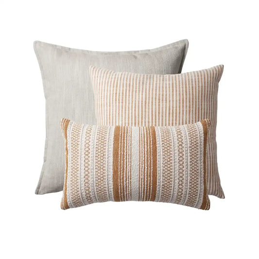 Porto & Gobi | Set of 3 | Mustard Yelllow Striped Throw Pillow Covers