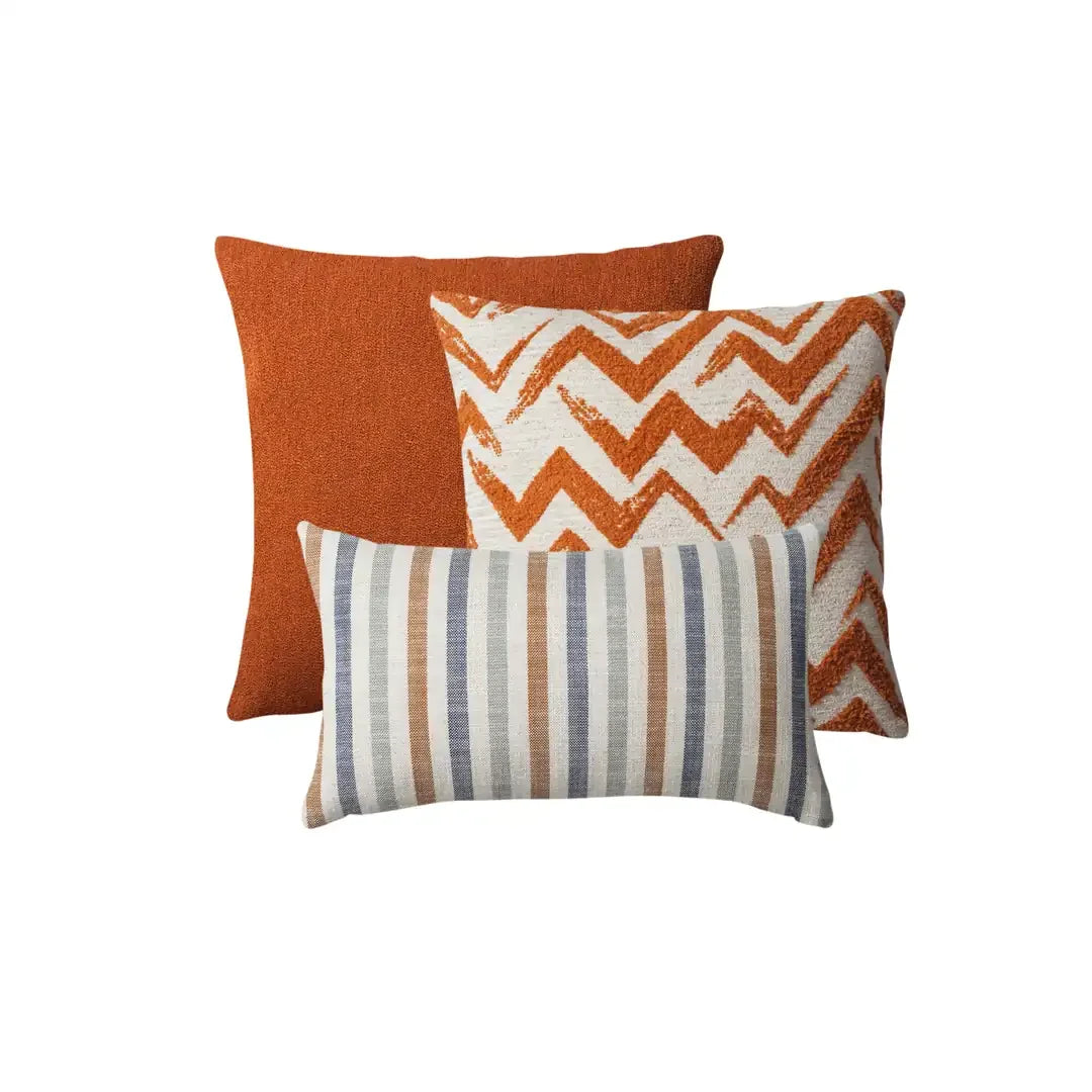 Symi | Set of 3 | Burnt Orange Patterned Decorative Throw Pillow Covers