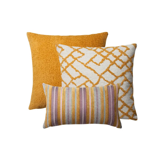 Santorini | Set of 3 | Yellow Patterned Throw Pillow Covers