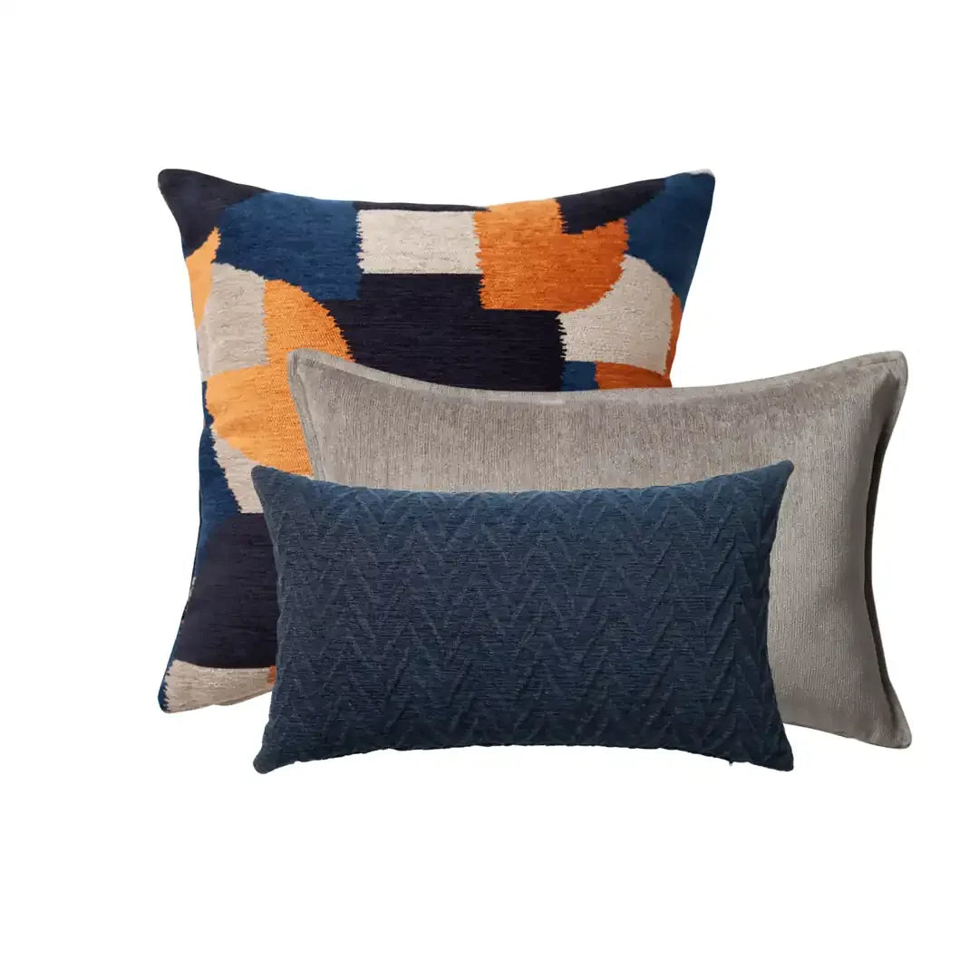 Otto & Cello | Set of 3 | Navy BLue Orange Throw Pillow Covers