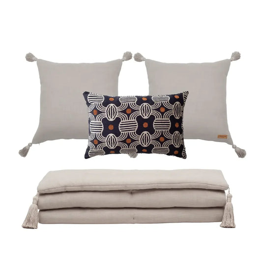 Loom Bed Runner & Pillow Covers | Set of 4 | Taupe Black Obika Bedset