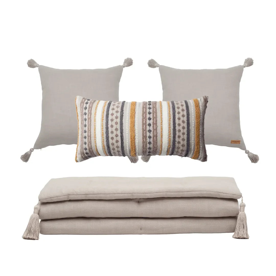 Loom Bed Runner & Pillow Covers | Set of 4 | Taupe Mustard Nomad Bedset