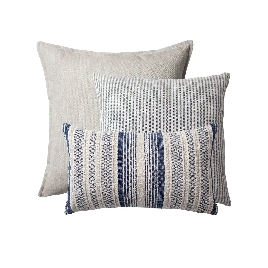Porto & Gobi | Set of 3 | Navy Blue Striped Throw Pillow Covers