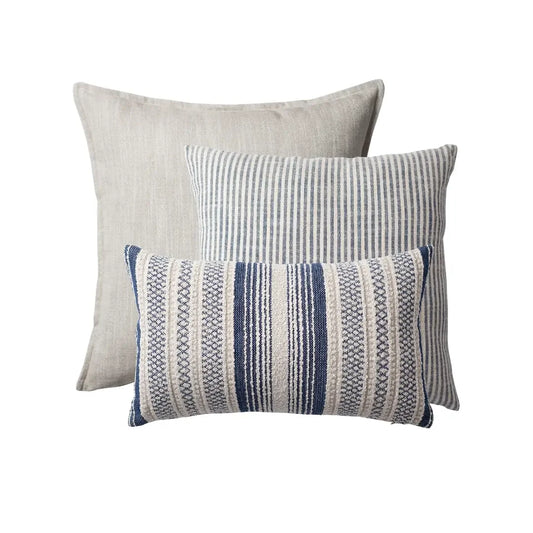 Porto & Gobi | Set of 3 | Navy Blue Striped Throw Pillow Covers