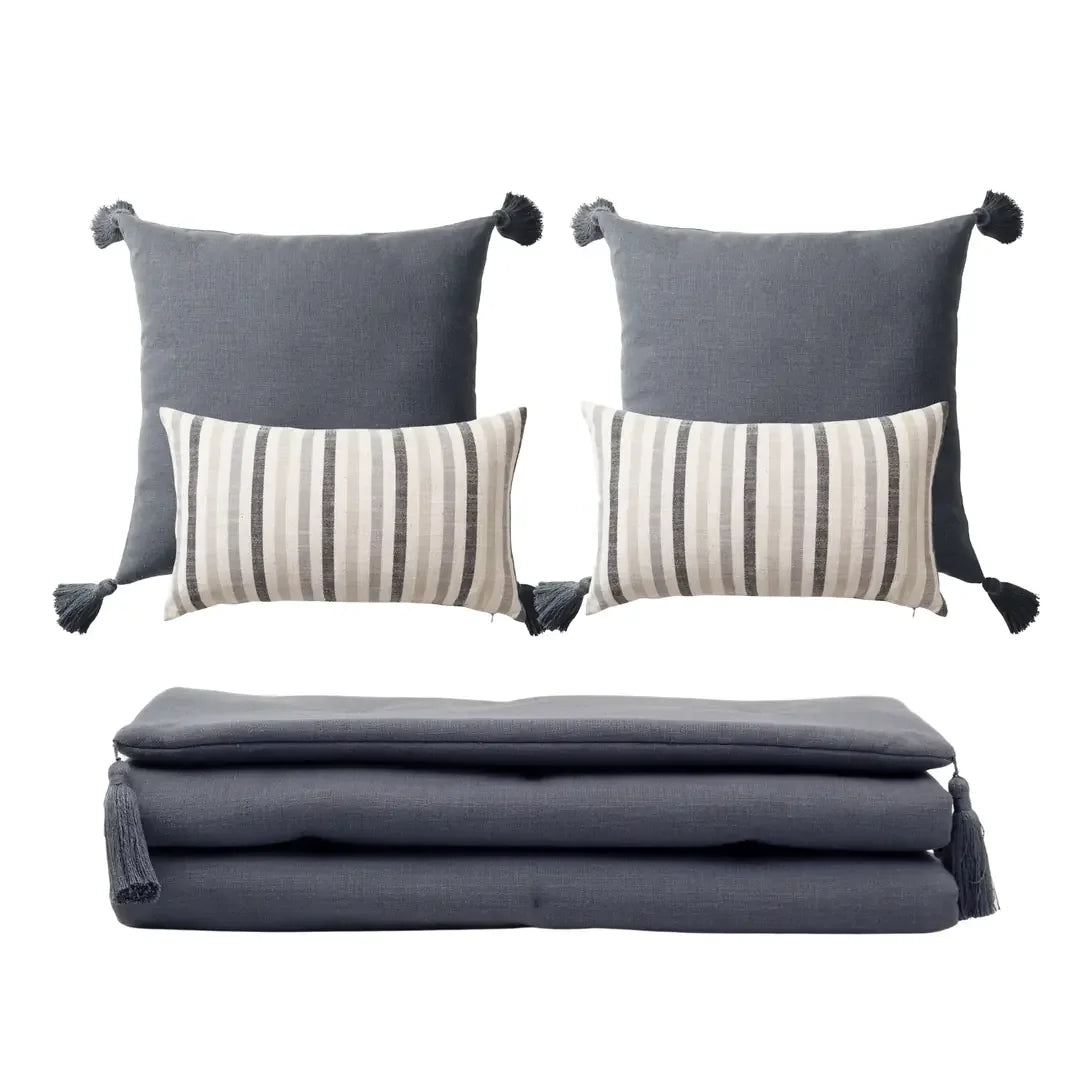 Loom Bed Runner & Pillow Covers | Set of 5 | Dark Gray Capri Bedset