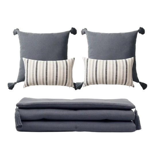 Loom Bed Runner & Pillow Covers | Set of 5 | Dark Gray Capri Bedset