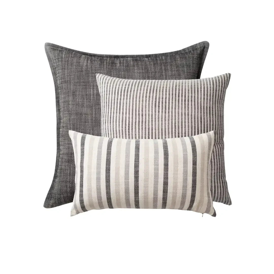 Stripe On Stripe | Set of 3 | Black and White Neutral Linen Blend Throw Pillow Covers