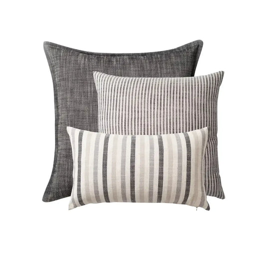 Stripe On Stripe | Set of 3 | Black and White Neutral Linen Blend Throw Pillow Covers