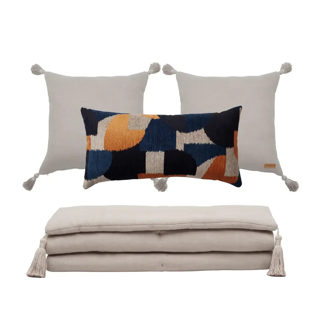 Loom Bed Runner & Pillow Covers | Set of 4 | Taupe Orange Otto Bedset