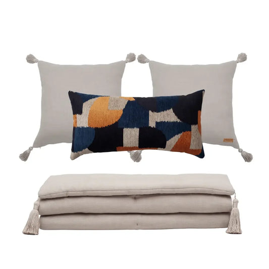 Loom Bed Runner & Pillow Covers | Set of 4 | Taupe Orange Otto Bedset