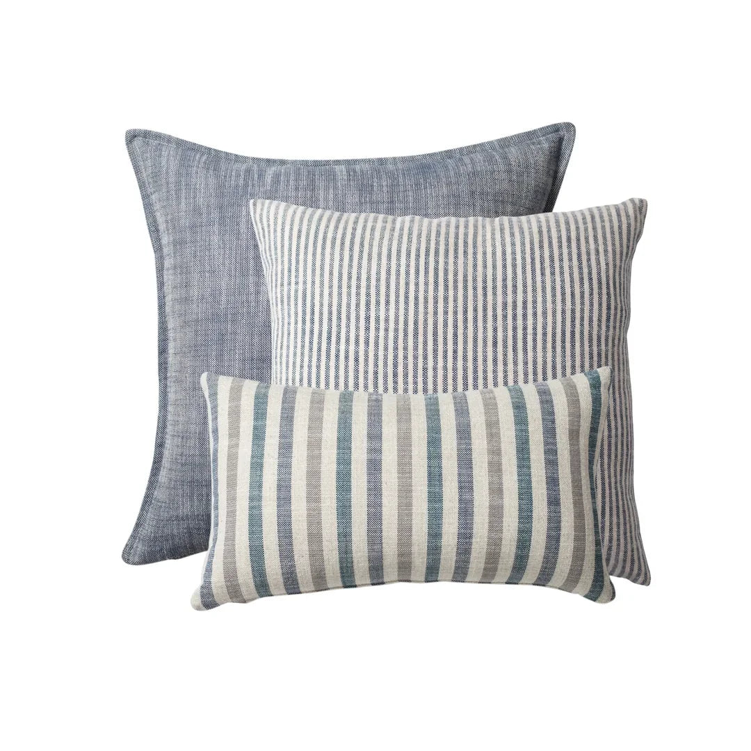 Stripe On Stripe | Set of 3 | Navy Blue Neutral Linen Blend Throw Pillow Covers