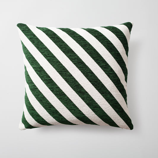 Christmas Stripes | Green Woven Square Decorative Throw Pillow Cover